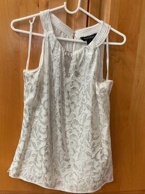 White House Black Market White Metallic-Leaf Halter Camisole